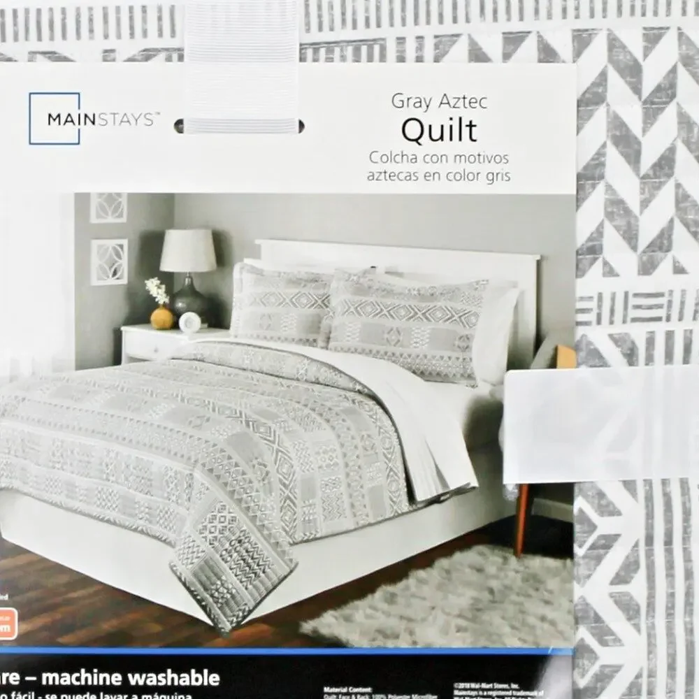 Mainstays Comforter Lightweight Gray White Southwestern Aztec Full/Queen Quilt